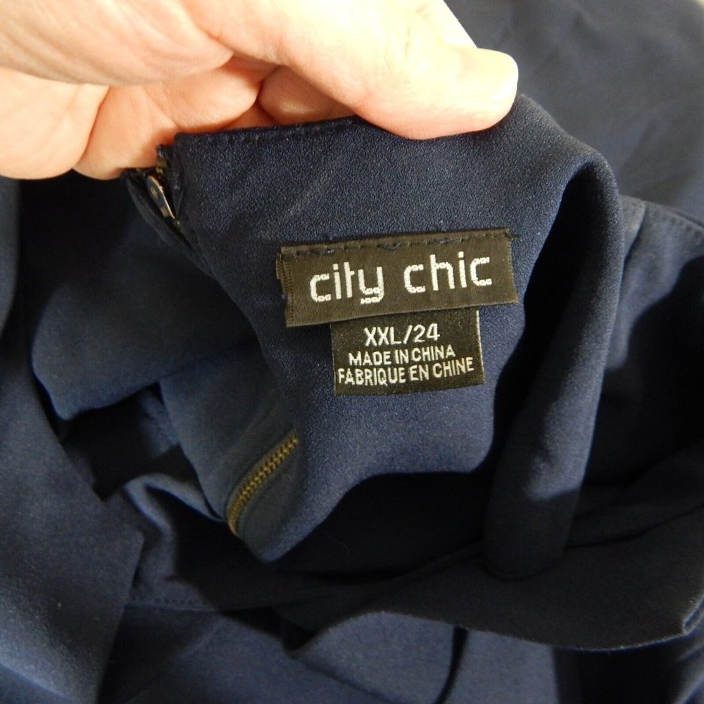 CITY CHIC dress veronica vintage fit flare knee length navy blue plus XXL 24 24W - Picture 7 of 8